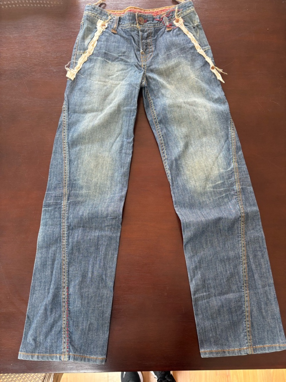 Embroidered Waistband Denim with Boho Trim